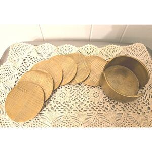 Set of 6 Vintage Abaca Grainware Coasters With Matching Holder Preowned